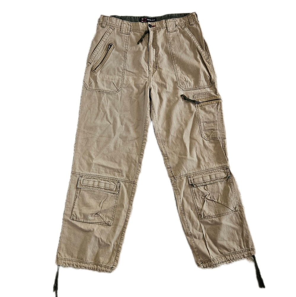 Y2k Bugle Boy Convertible Cargo Pants 36x32 Khaki Skater Grunge Flawed